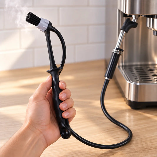 BrewjoeBrush™ steam cleaning brush for espresso machine group heads
